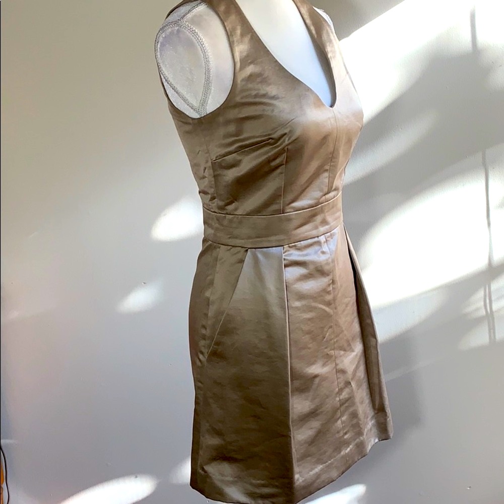 French Connection Gold Metallic V Neck Mini
